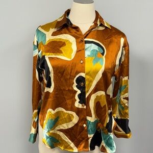 NWT House Of Harlow 1960 X Revolve Satin Blouse M Retro Funky Psychedelic *flaw